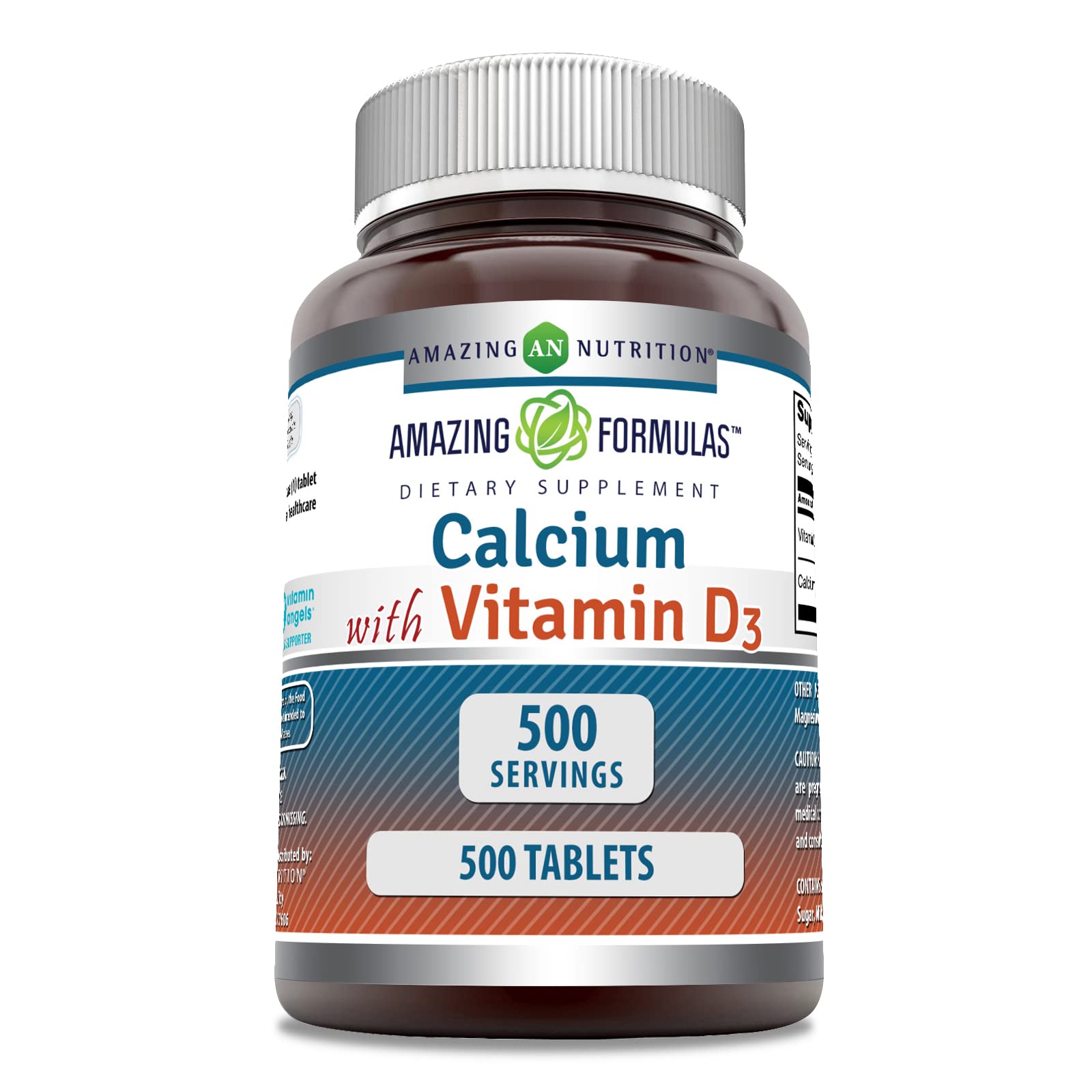 Amazing Formulas Calcium with Vitamin D3 Supplement | Tablets | Non-GMO | Gluten-Free | Made in USA (1 Pack | 500 Count) Unflavored