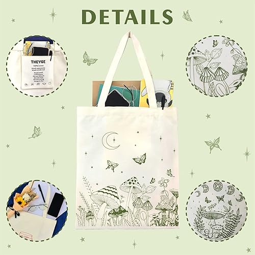 Miniatura 3 de THEYGE Mushroom Tote Bag Aesthetic Vintage Tote Bag Cotton Canvas Bag Cute Mushroom Tote Bag for Women Reusable Grocery Bag