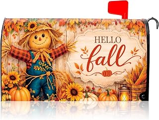 Fall Mailbox Covers Magnetic, Autumn Scarecrow Mail Box Cover | 21X18 Inch Standard Size, Thanksgiving Post Letter Box Mail Wraps, Harvest Festival Farmhouse Outdoor Yard Garden Decorations