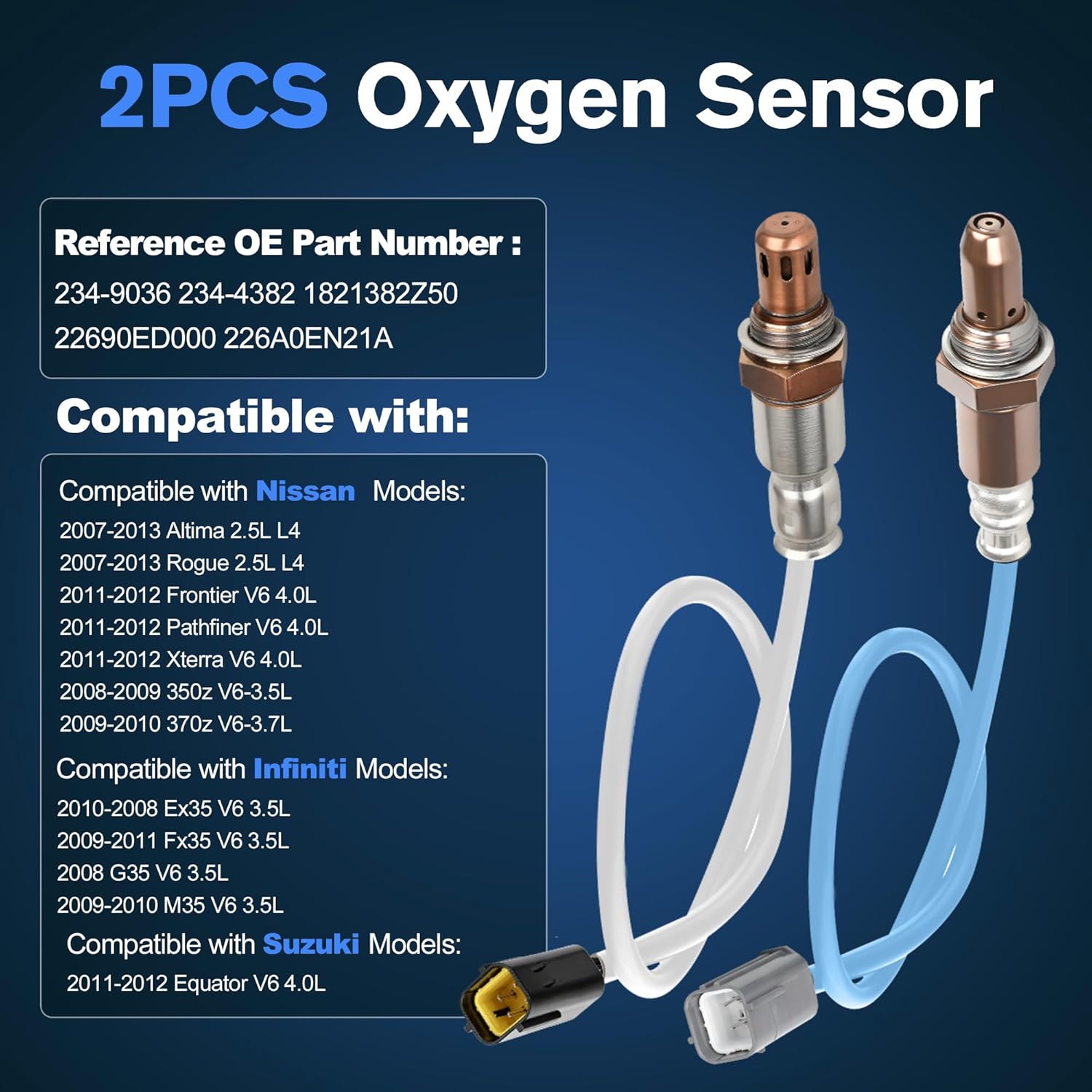 2PCS Oxygen O2 Sensor Upstream Downstream Compatible with Nissan Altima 2007-2013 2.5L L4, for Nissan Rogue 2007-2013 2.5L L4,for Infiniti Ex35 2008-2010 3.5L Replace# OE 234-9036, 234-4381