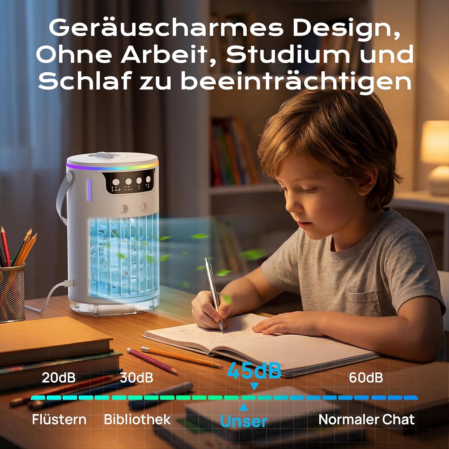 Mini klimaanlage, 1200ml Mobile Klimaanlage mit 3 Geschwindigkeiten & 2-4-8H Timer, Klimaanlage mobil für Schlafzimmer Büro Schreibtisch
