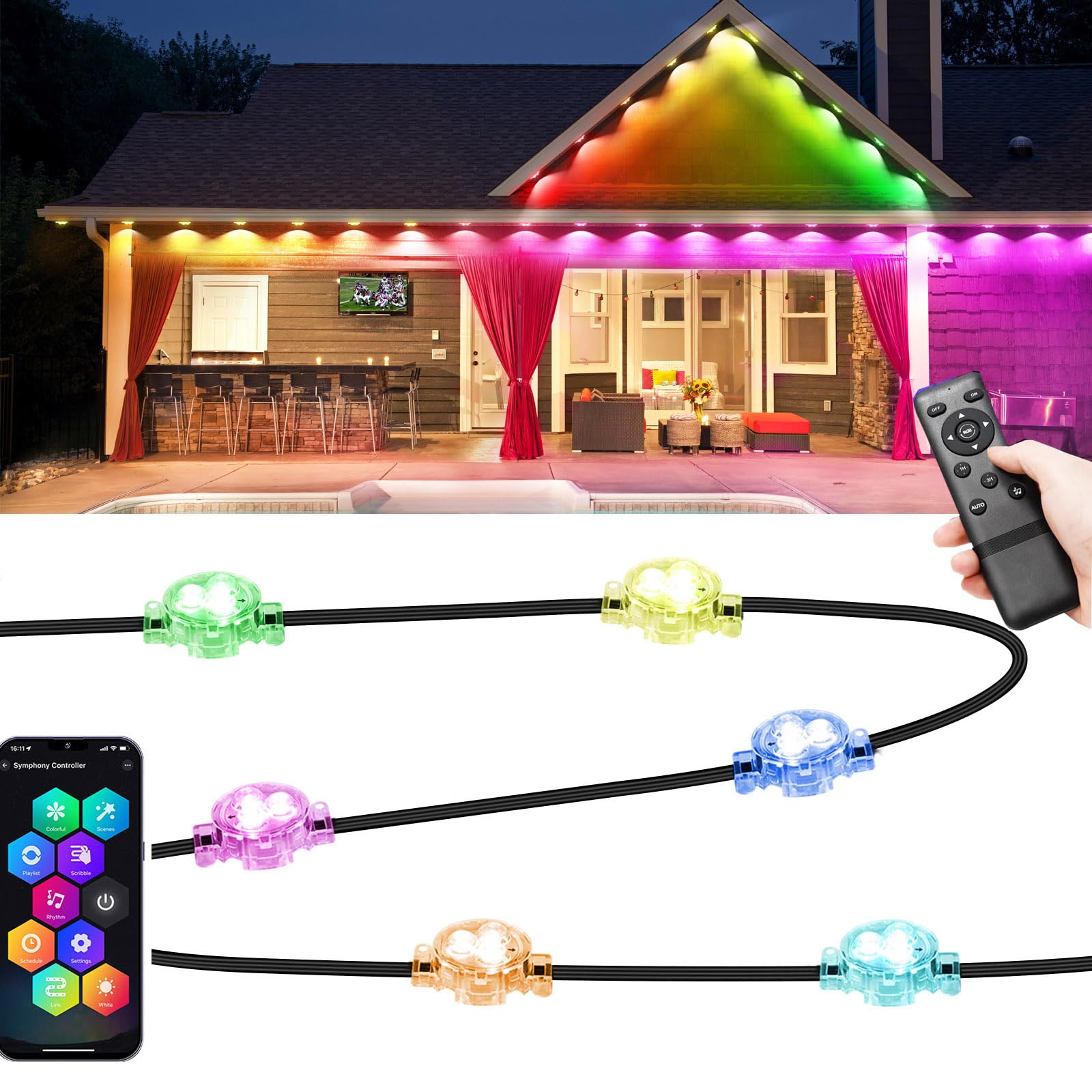 15M Outdoor Lights RGBIC+Warm White, Smart Outdoor Lights with 46 Scene Modes, Outdoor Recessed LED with 36 IP65 Waterproof LEDs, Works with Alexa, Google Assistant