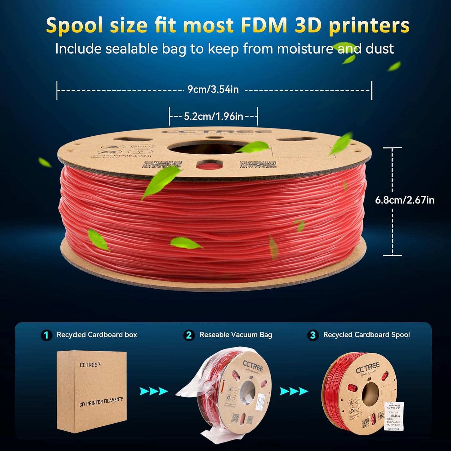 CCTREE TPU Filament 1.75mm, High Speed&High Elasticity, Shore 95A Flexible 3D Printer Filament, 1KG (2.2lbs) Spool, Dimensional Accuracy ±0.03mm, Fits Most FDM Printers, Red