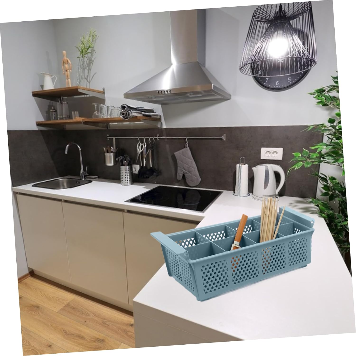 Plastic Cutlery Basket Kitchen Utensil Holder Sink Drainer Dishwasher Replacement Basket Silverware Organizer Lid