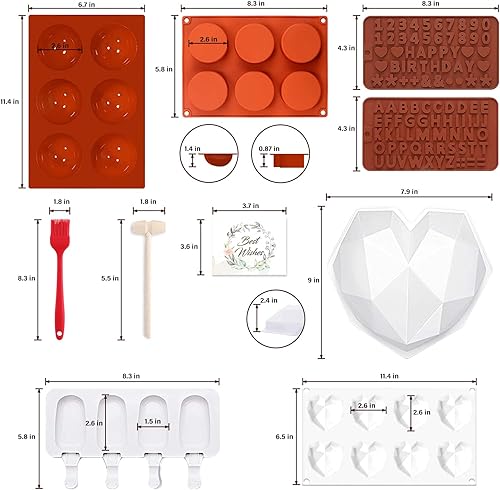 Miniatura 3 de WhiteRhino Juego de moldes de chocolate de silicona molde de corazón roto molde de bomba de cacao caliente de 26 pulgadas moldes redondos de Oreo