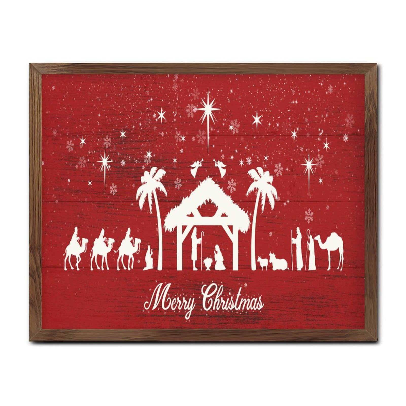 Panneau mural bois vertical Merry Christmas Oh Holy Night grand format 40x50