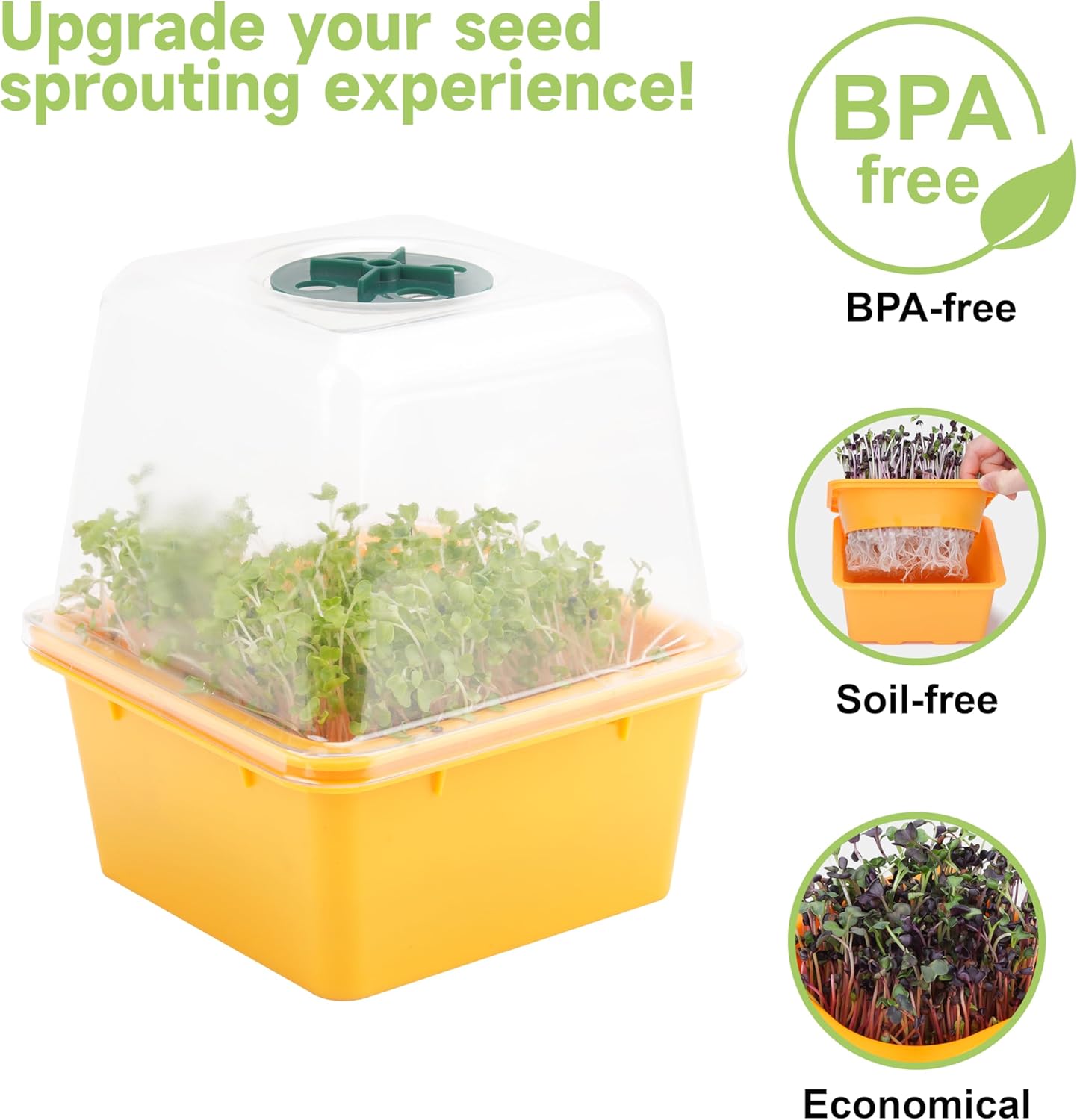 Microgreen Growing Trays, 5" x 5" Sprouting Tray with Humidity Dome, 1.2 mm Small Mesh Holes, BPA Free, Sprouter Kit for Growing Mirco Seeds, Like Broccoli, Alfalfa, Radish, Clover - 4 Pack | Colorful