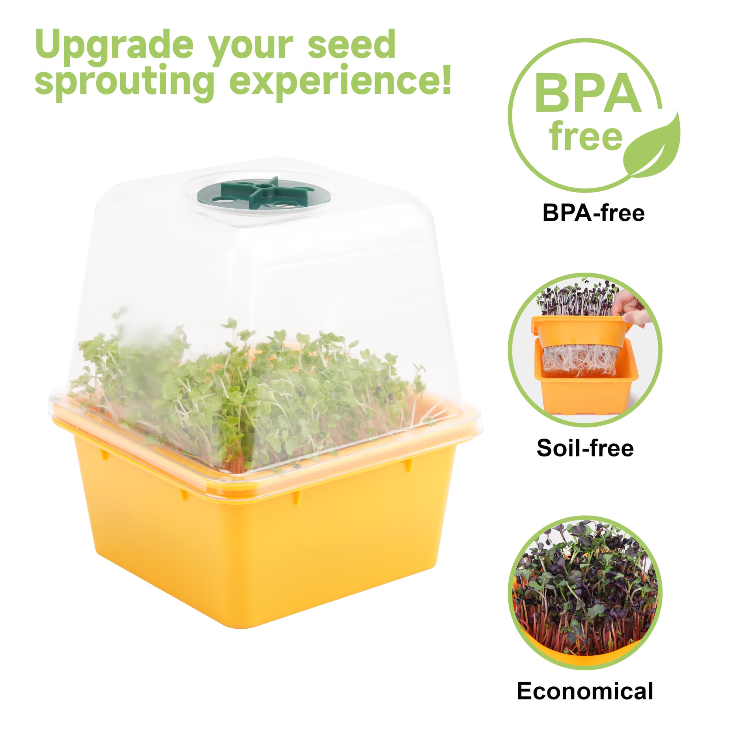 LUVCOSY 6 bandejas de cultivo de brotes de brócoli, bandeja de germinación Microgreen, kit de inicio de semillas reutilizable sin BPA con cúpula de humedad de plástico para brócoli saludable, afalfa,