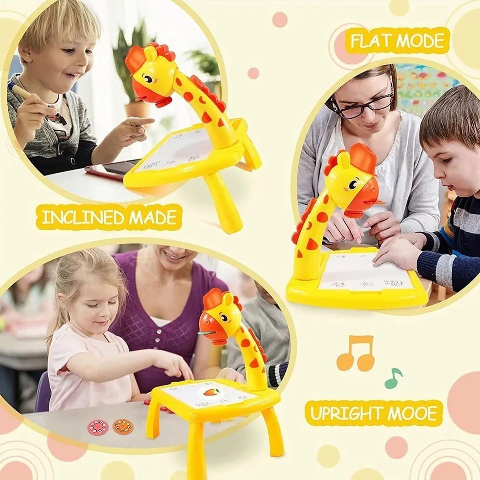 Tavolo da Disegno Colorato Proiezione Giocattolo con Illuminazione Musicale per Bambini, Tavolo da Disegno Regolabile per Disegnare Giraffa, 3 modalità, per Regalo di Compleanno per Bambini,