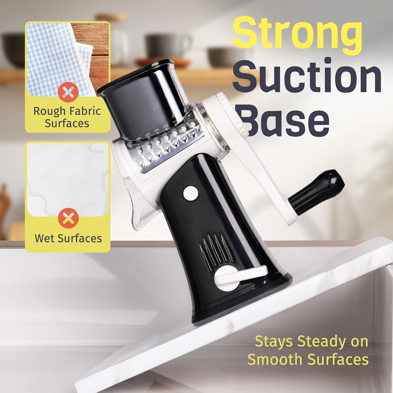 5-in-1 Rotary Cheese Grater Hand Crank, Vegetable Slicer Shredder with 5 Interchangeable Blades, Graters for Kitchen, Safe Kitchen Tool for Cheese, Nuts, Chocolate, Black
