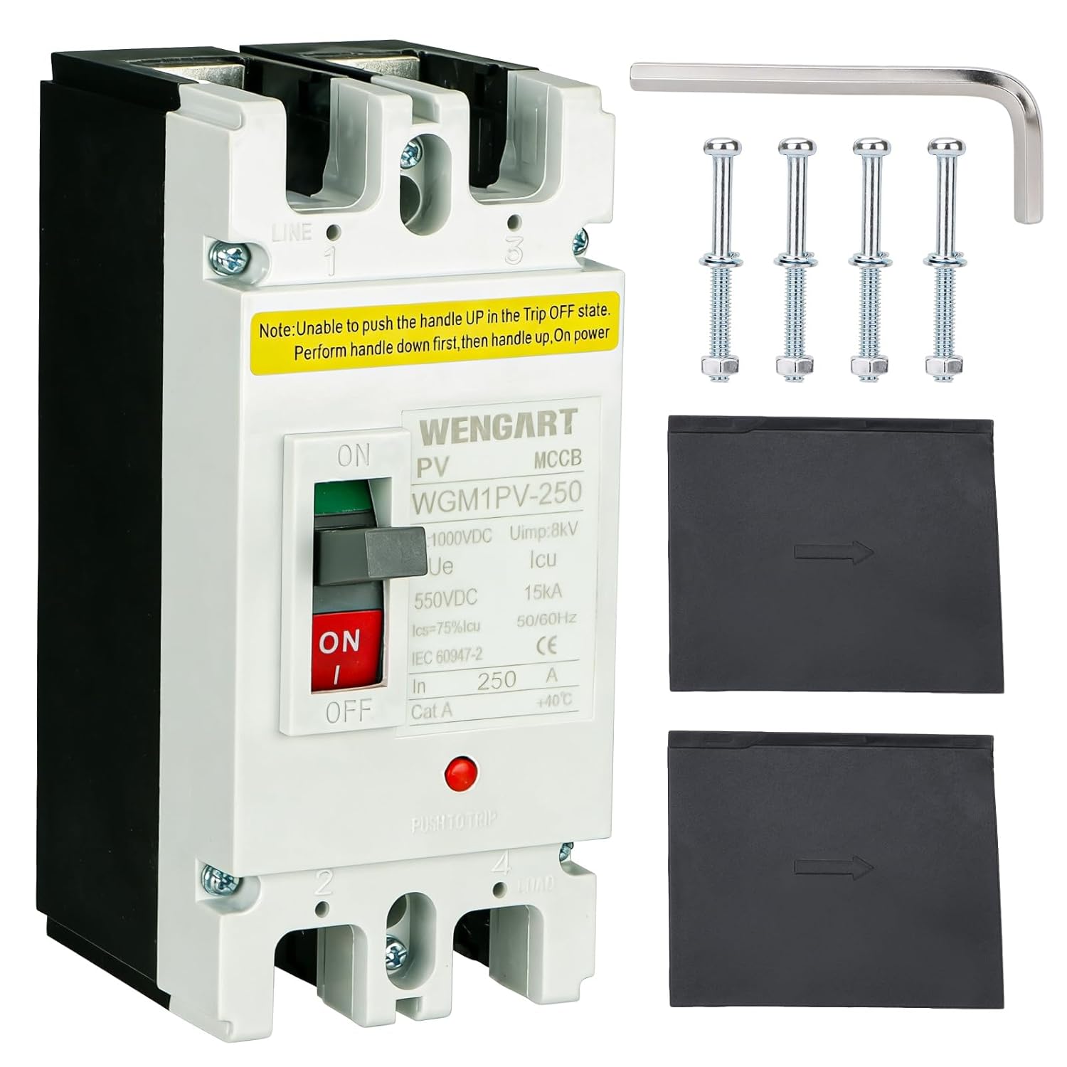 WENGART DC MCCB 500VDC WGM1PV-250,250Amp Solar PV Disconnect Switch,2P Heavy Duty Molded Case Breaker with Arc Chutes for Solar Energy Systems,ESS & Battery Protection