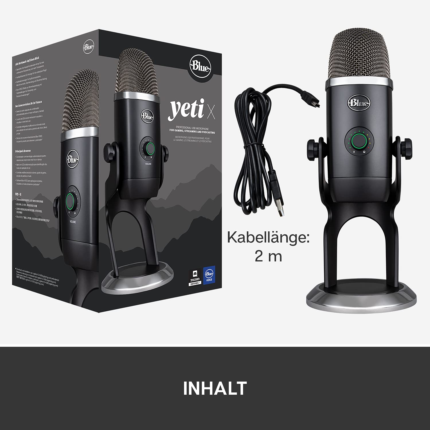 Blue Yeti X Professionelles Kondensator-USB-Mikrofon, Hochauflösende Messung und Blue VO!CE Effekte, LED-Beleuchtung für Aufnahmen, Streaming, Gaming, Podcasting auf PC und Mac - Schwarz