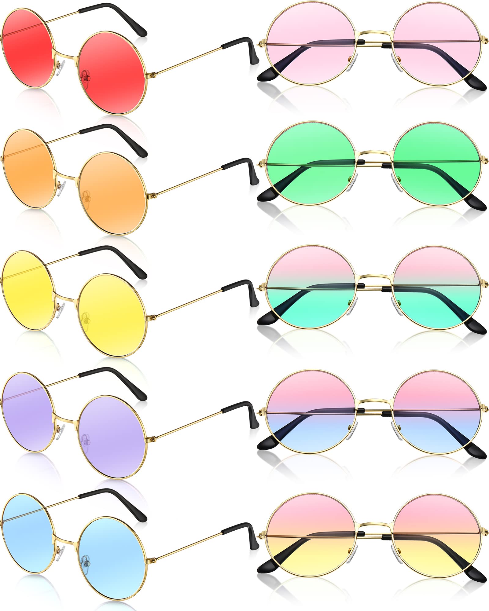 Blulu 10 Pairs John Round Hippie Sunglasses 60's Style Circle Sunglasses  Circle Colored Glasses for Women Men Costumes Parties Gifts