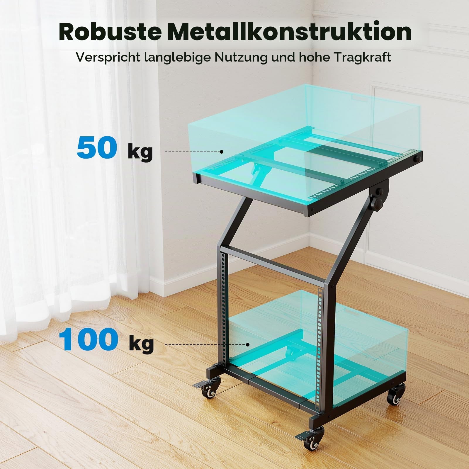 FANTASK mobiler Rack Wagen, 30" DJ Controller Ständer mit verstellbaren Querstreben & abschließbaren Rollen, DJ Rackhalterung Rollwagen für Musikstudio, Sound-Equipment