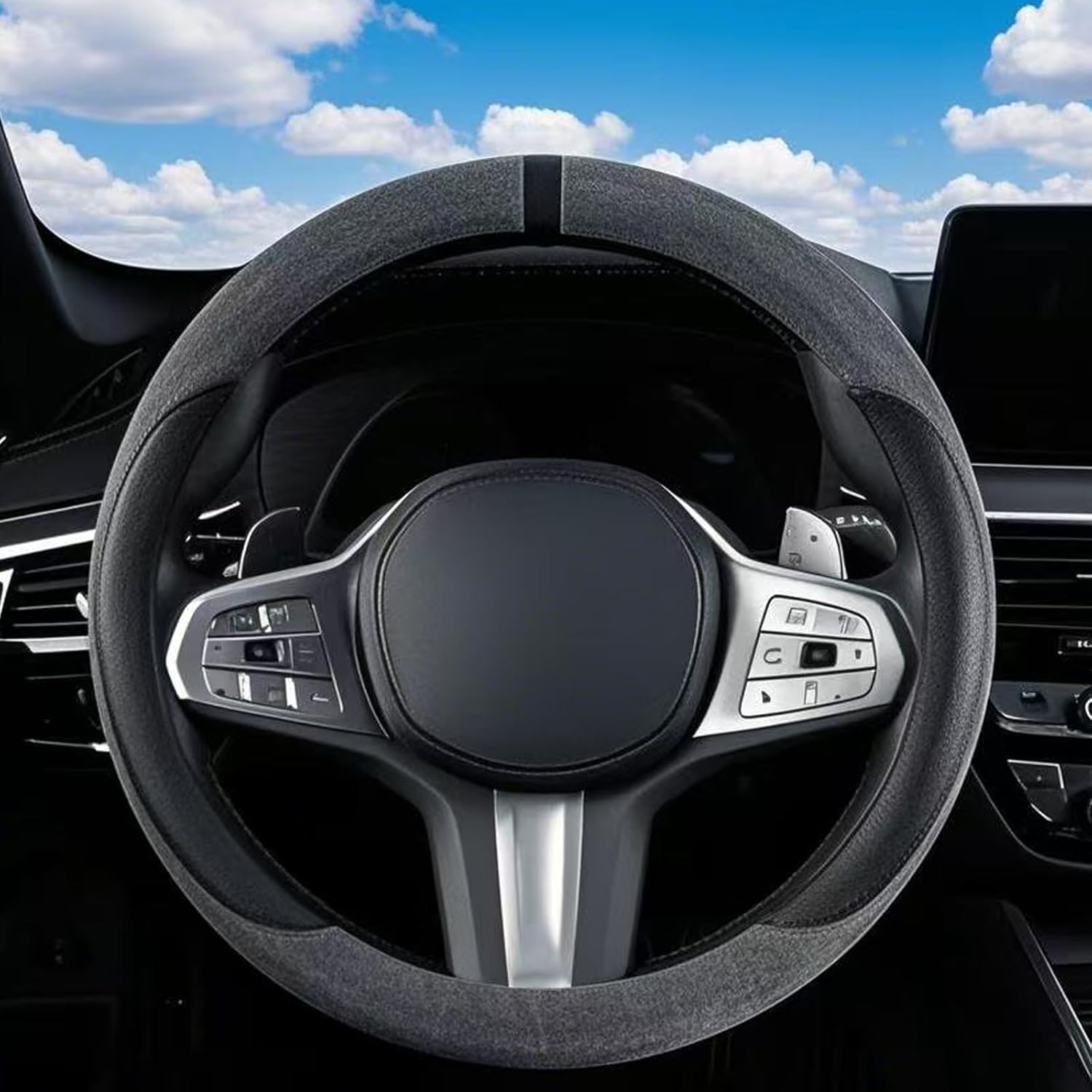 Leather Steering Wheel Cover for Honda Accord Civic CRV HRV Pilot Elite Passport Odyssey Element Accessories 14.5-15 inch Vehicle Anti-Slip Odorless