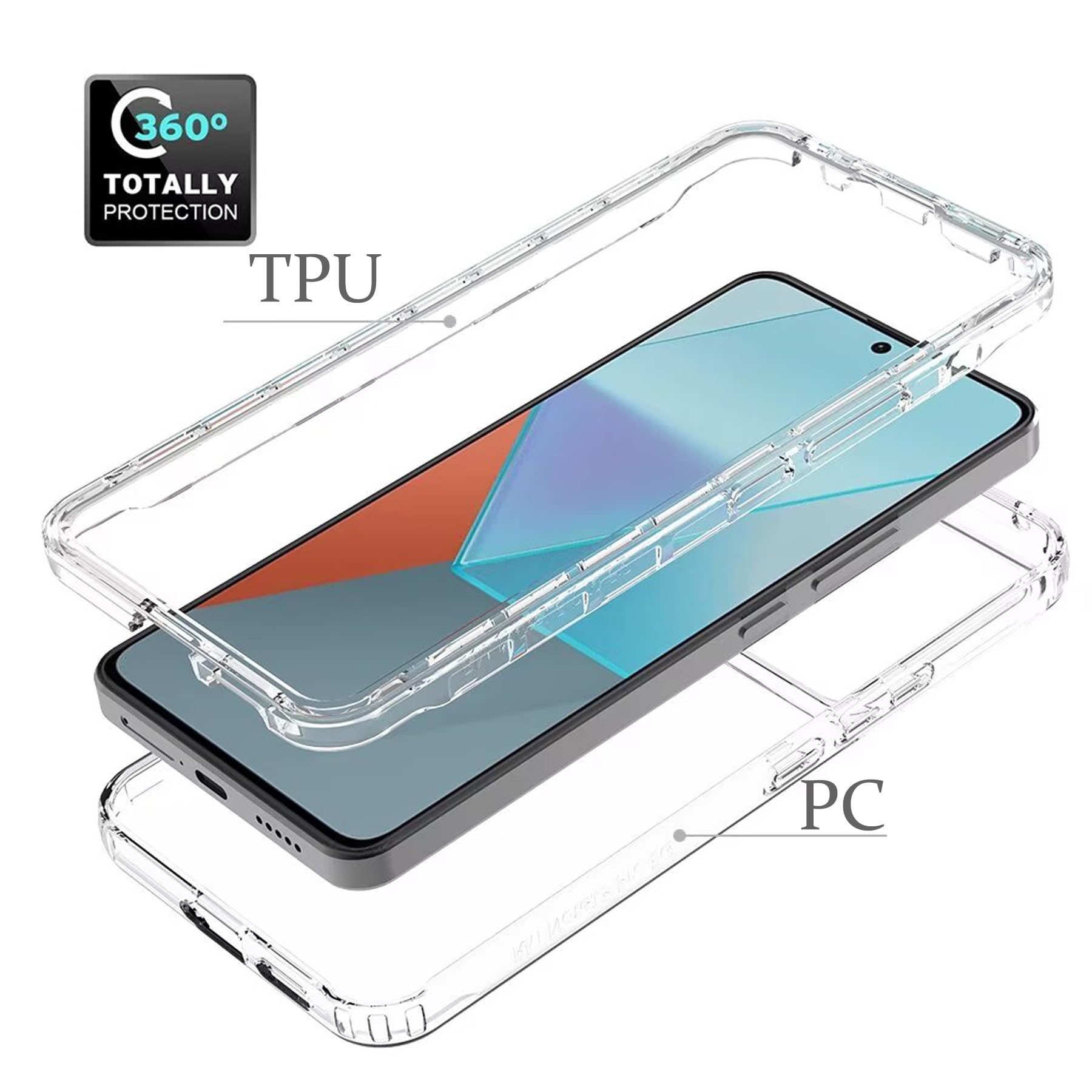 Cover 360° Per Xiaomi 13 5G – Custodia 2 In 1: TPU Morbido Anteriore + Retro Rigido PC Trasparente Con Protezione Schermo