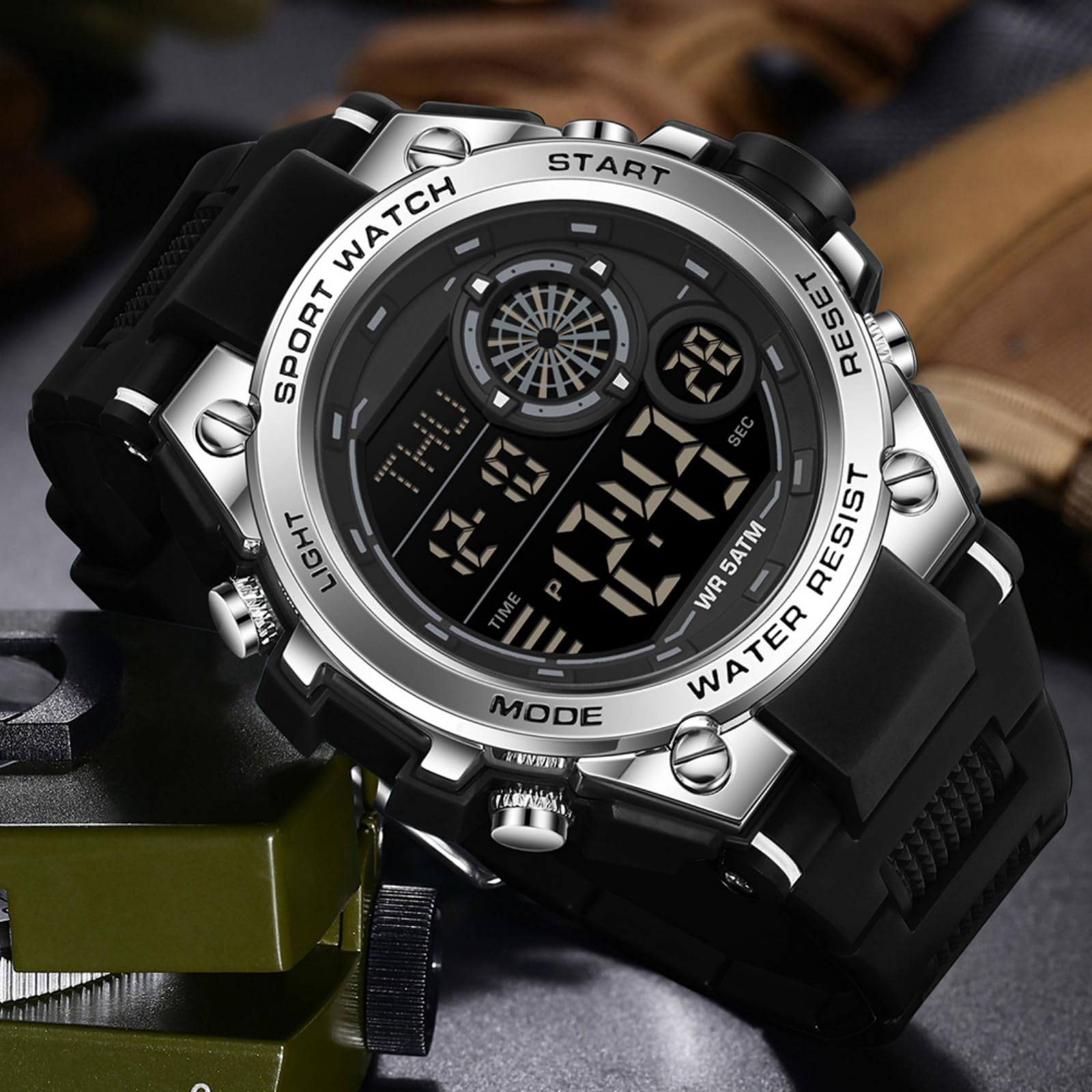 findtime Reloj digital para hombre y niño, militar, deportivo, con temporizador, doble hora, alarma, calendario, cronómetro, resistente a los golpes