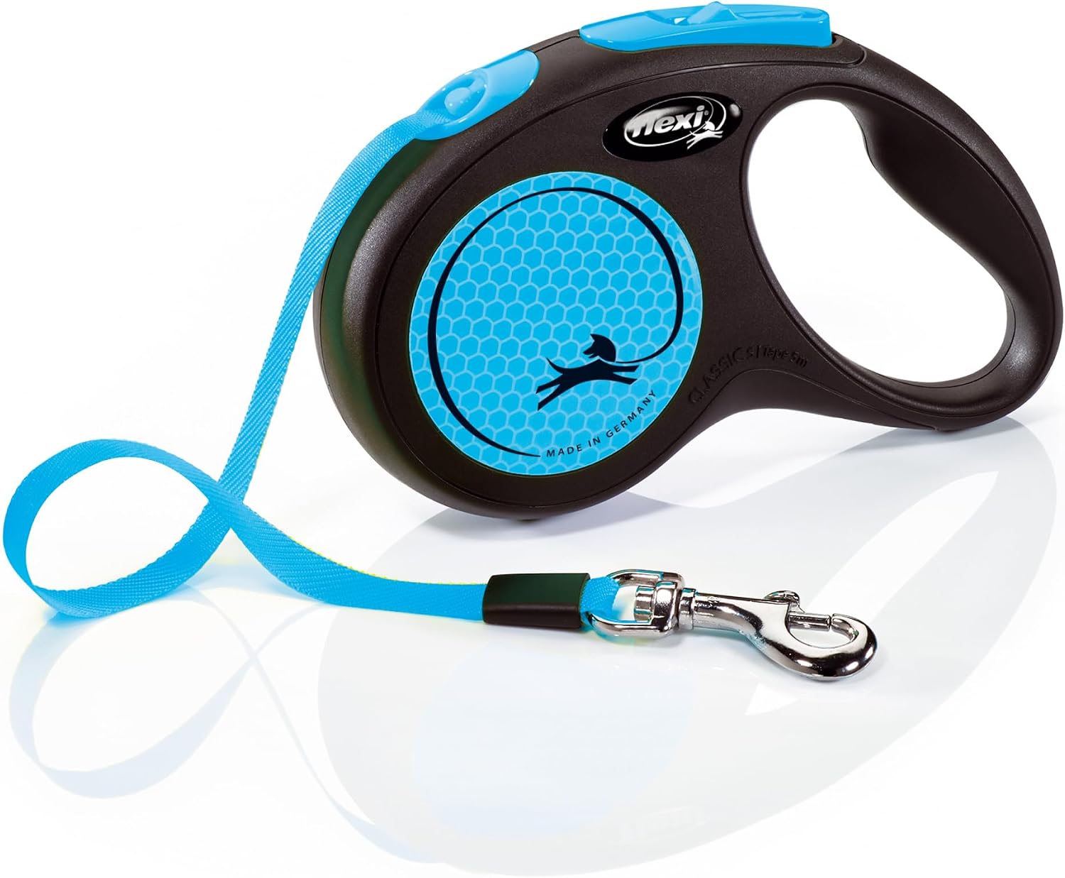 Flexi Rollijn New Neon Tape Zwart/Neon Blauw-S 5 MTR TOT 15 KG