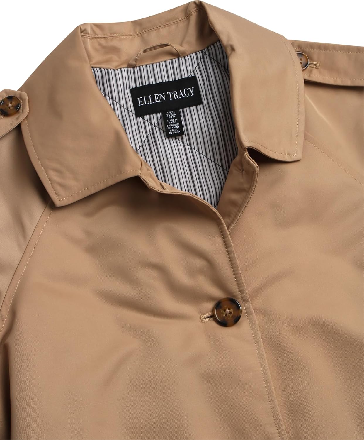 ELLEN TRACY Womens Trench Coat - Water Resistant Lightweight Belted Waist Button Up Long Trench Coat for Women - Image 4