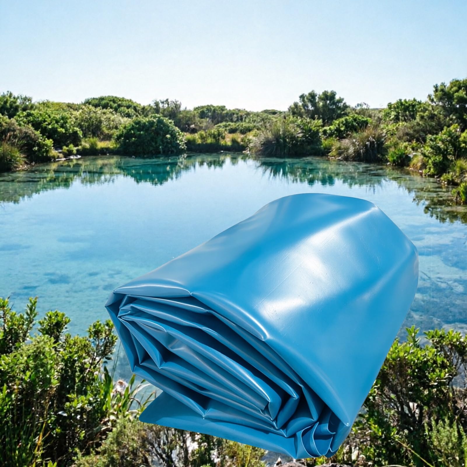 DMCHENGMA Blue HDPE Preformed Pond Underlayment 6 Mil - Flexible & Easy to Cut Liner for Koi Fish Ponds & Backyard Waterfalls