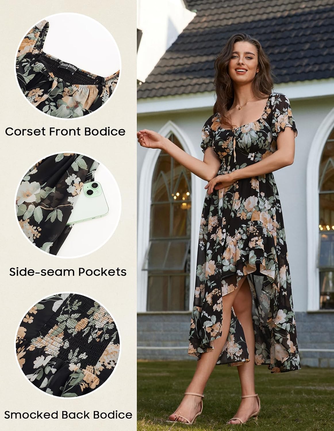 Scarlet Darkness Corset Dresses for Women Summer 2026 Floral Wedding Guest Chiffon Sundress - Image 4