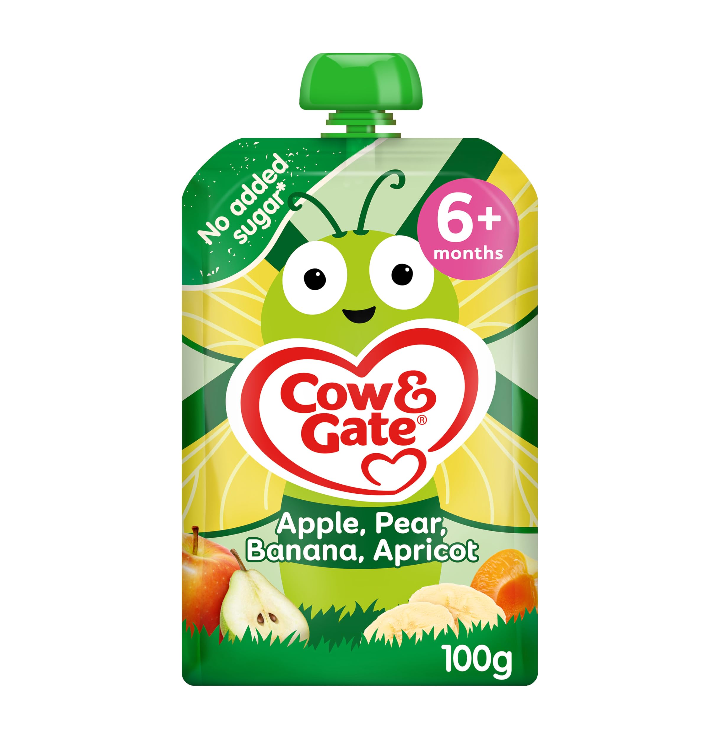 Cow & Gate Fruit Pouch Apple Pear Banana Apricot Baby Food, 6+ Months, 100g