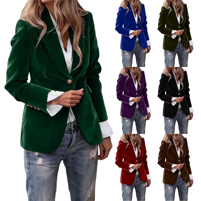 Womens Velvet Jacket Work Casual Velvet Blazer Slim Fitted Button Down Notch Lapel Suit Jacket Fall Winter Dress