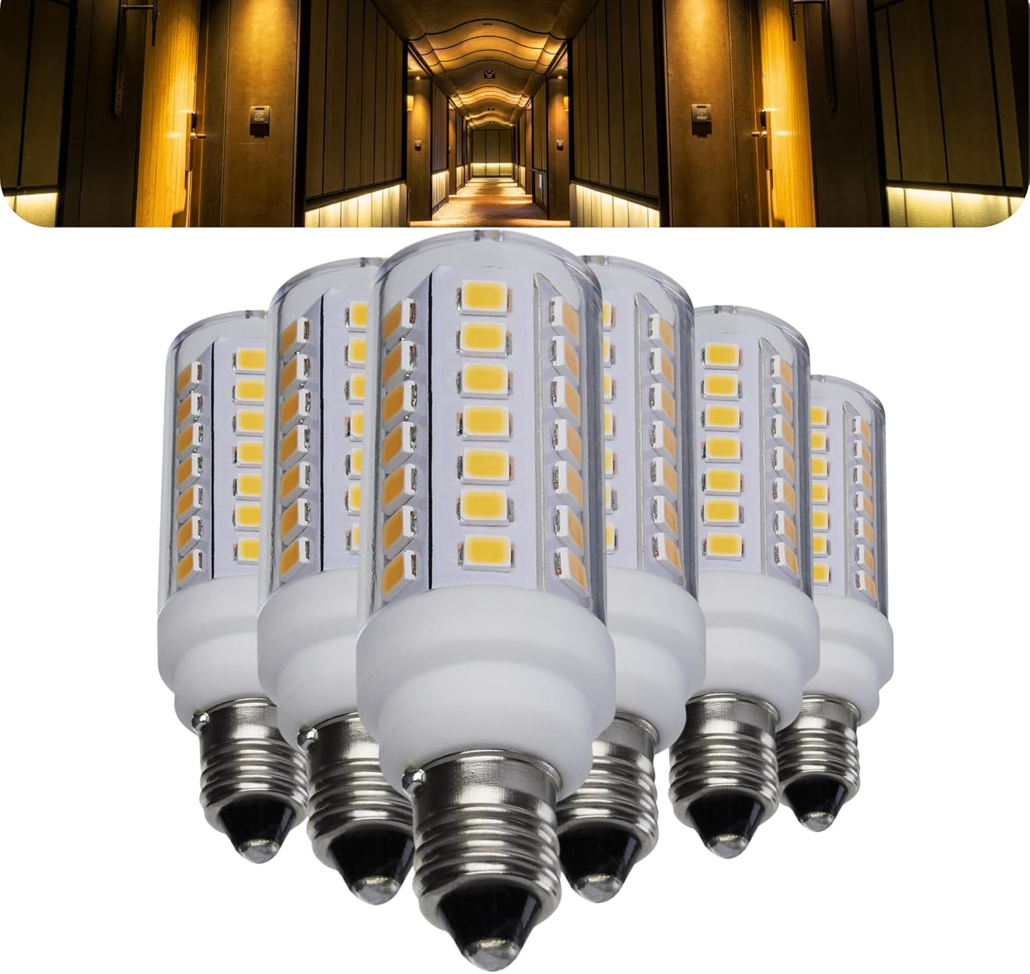 Satco 5W Mini LED Bulb, E11 Candelabra Base, 5000K, Clear Finish, 120V – Ideal for Chandeliers, Pendants, and Accent Lighting (6 Bulbs)