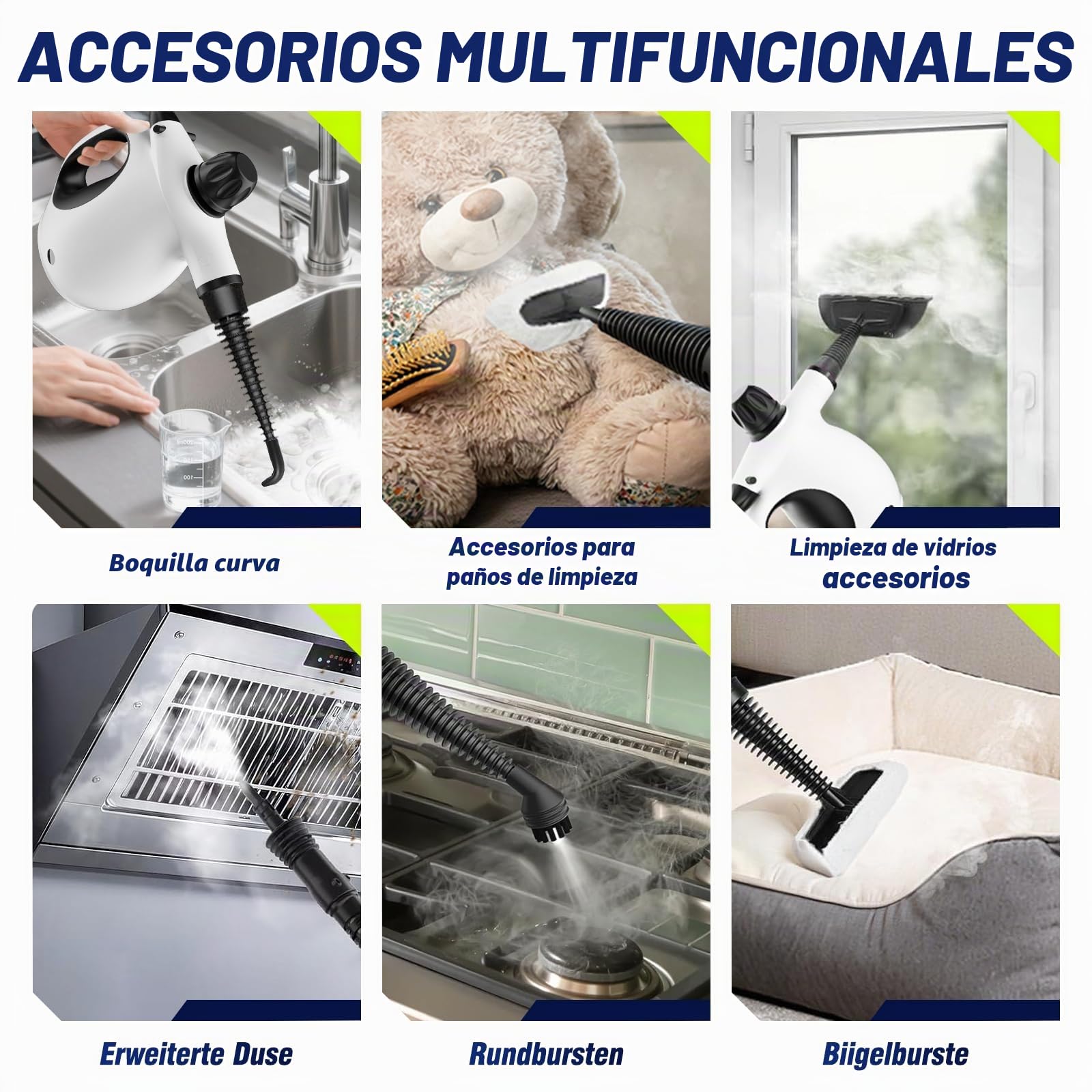 Limpiador a Vapor Portátil Multiusos con 12 Accesorios, Vaporeta de Mano Presurizado