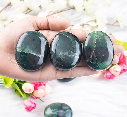 Miniatura 5 de Crocon Piedras ovaladas de palmera multifluorita para masaje de bolsillo para equilibrio natural de chakras piedras curativas de reiki y cristales