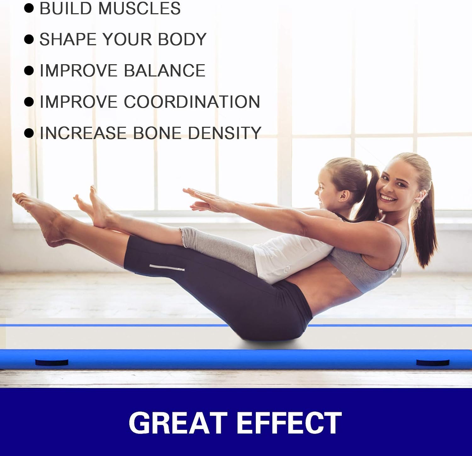 Happybuy 16ft Inflatable Air Gymnastic Mat, 4 inches Thickness Air Tumble Track with Electric Air Pump,Dubrable Material Air Mat for Home Use / Training /Cheerleading / Yoga / Water,Blue : Everything Else