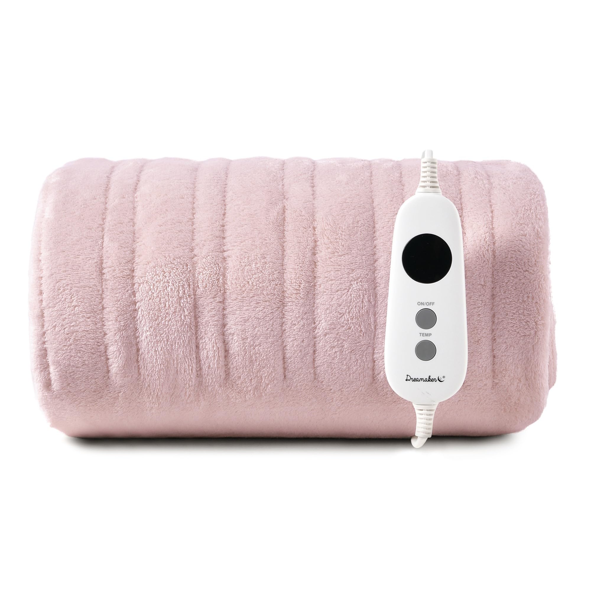 Dreamaker Double-Sided Coral Fleece Electric Heated Throw Blanket 160x130cm Heating Rug Plush Snuggle Overheat Protection Adjustable 9 Heat Settings Extra Long Cord Detachable Controller - Blush Pink - 130x160cm - Blush Pink