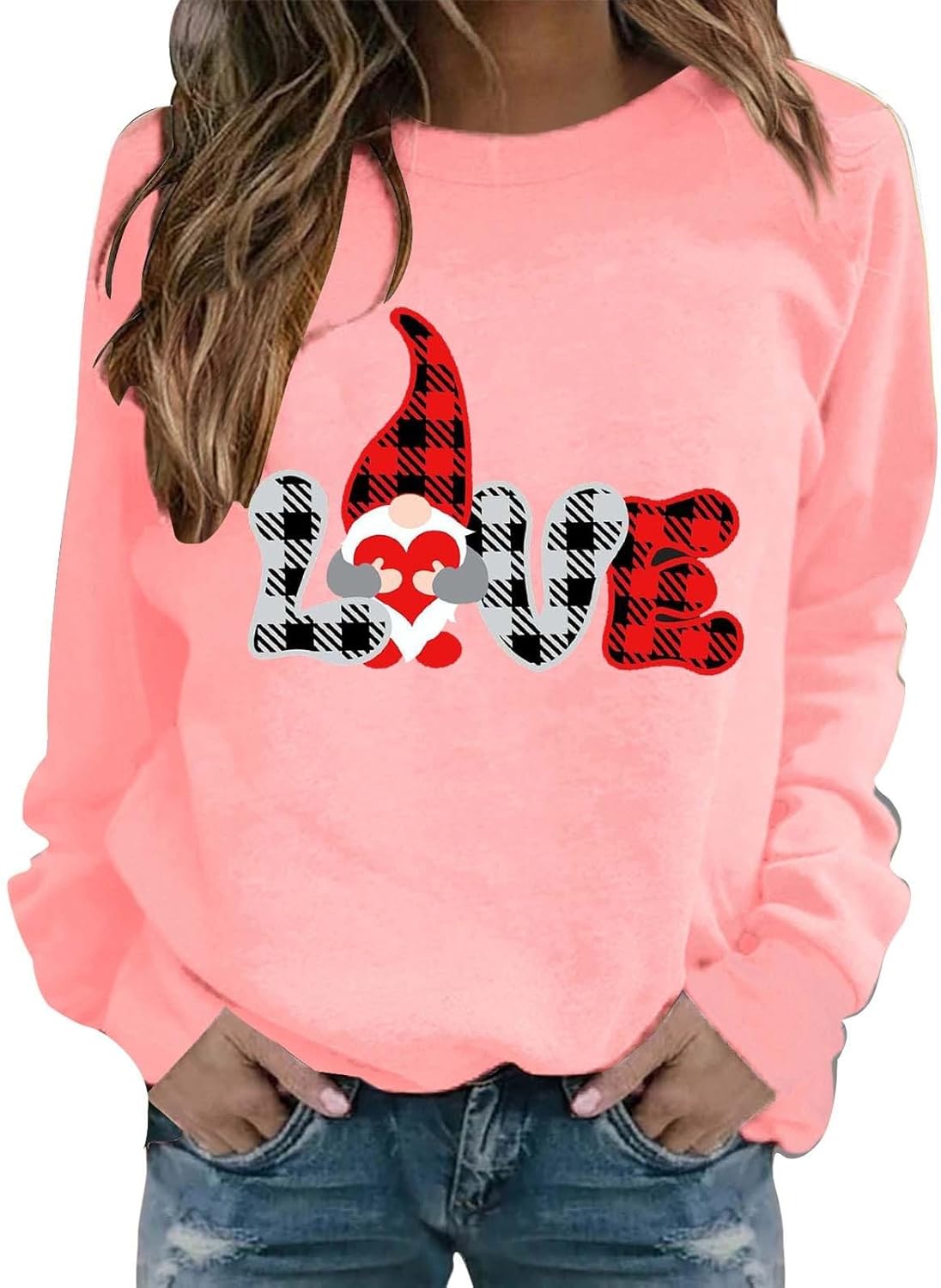 Valentines Day Sweatshirt Women Cute Love Heart Print Long Sleeve Pullover Tops Valentine’s Day Graphic Sweatshirts