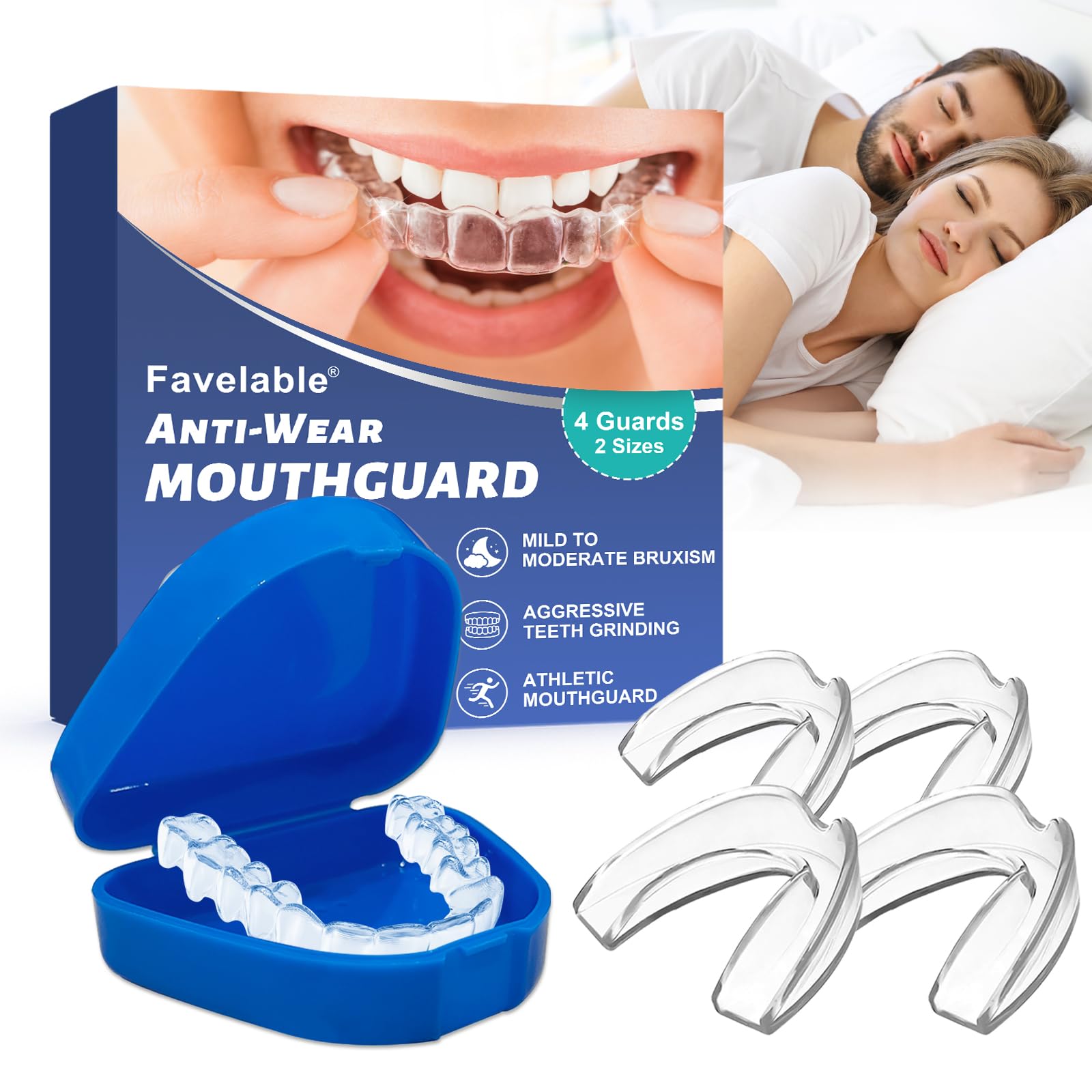 4 Piezas Férula Dental, Protector Bucal Nocturno, Protector Bucal para el Bruxismo, 2 Tamaños Incluidos, Mejorar la calidad del sueño, Fácil de usar, Adecuado Para hombres y mujeres