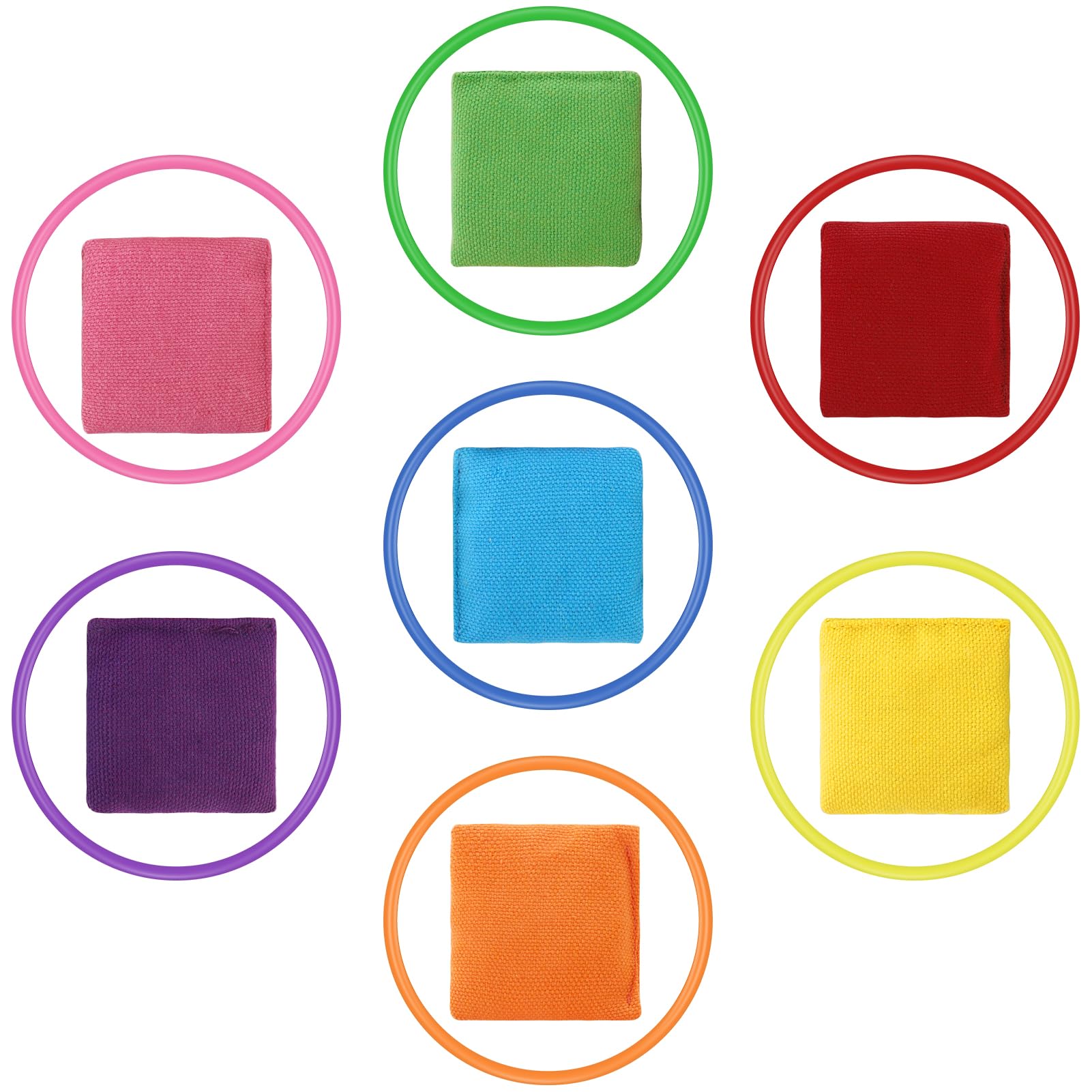 Radsocken 14Pcs Throwing Game Set,7Pcs Nylon Bean Bags (10 x 10 cm) 7Pcs Plastic Toss Rings (18cm) Colorful Kids Beanbag Toss Game Carnival Toys for Toddlers Kids Indoor Outdoor Activities