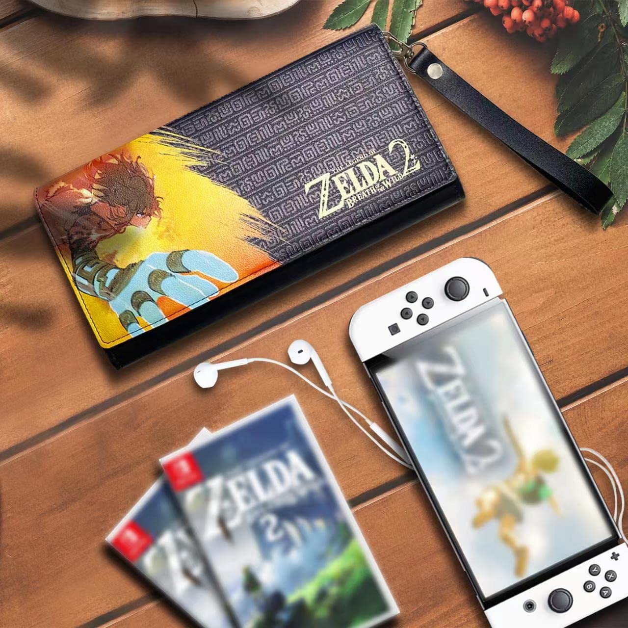 Switch Case Compatible with Nintendo Switch Zelda and Switch OLED，Leather Travel Carrying case bag with Game Holder（The Legend of Zelda: Tears of the Kingdom）