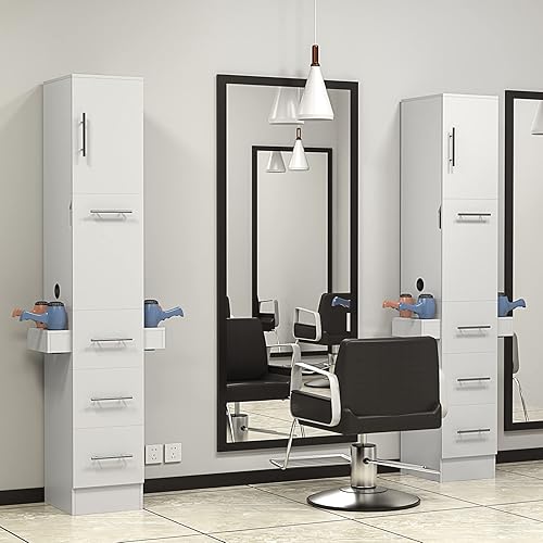 Estación de salón de belleza, estaciones de salón para estilista con 3 cajones y 1 gabinete grande, estaciones de peluquería con 10 soportes para