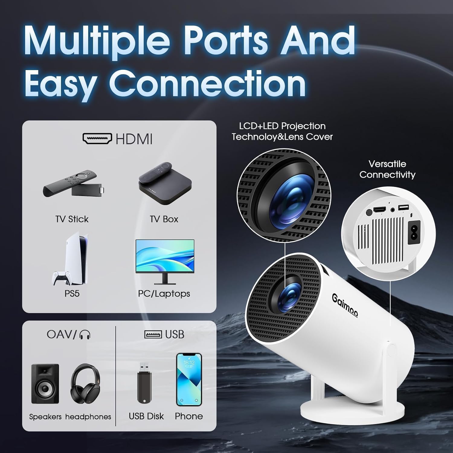 Adjustable Smart WiFi & Bluetooth Mini Projector: 4K HD with Adjustable Keystone and... Smart WiFi & Bluetooth Mini Projector: 4K HD with Adjustable Keystone and...