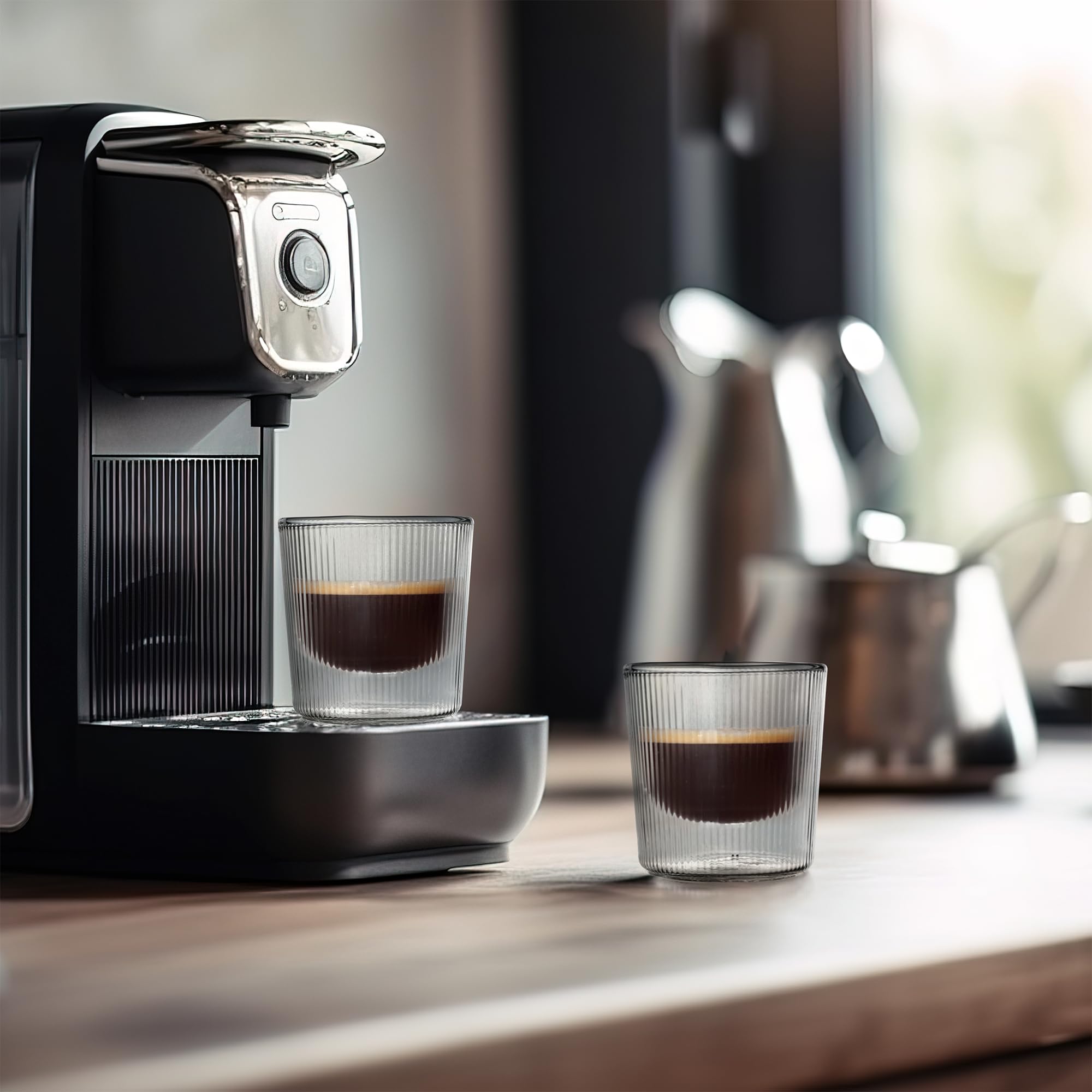 HOME & HONEY Filiżanki do espresso z podwójnymi ściankami, zestaw 2 sztuk, pojemność 153 ml, karbowane szkło borokrzemowe