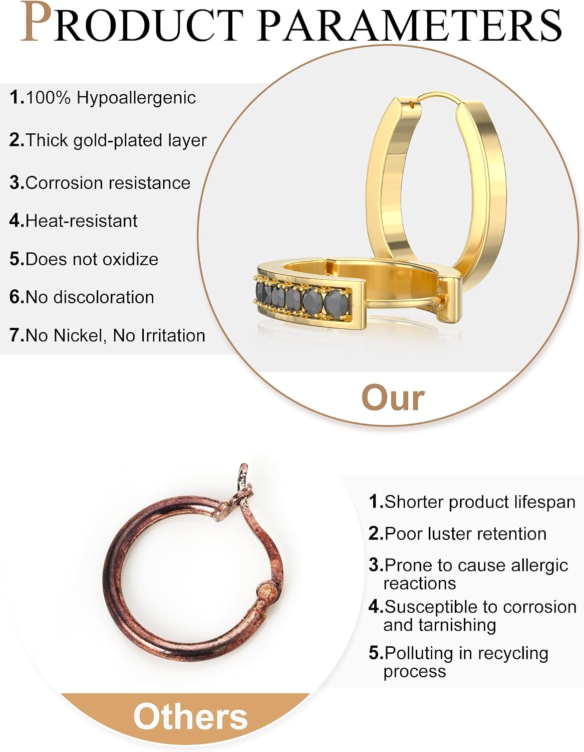 Gold Hoop Earrings for Women & Men 316L Hypoallergenic Stainless Steels Cubic Zirconia Hoops Earrings 14K Real Gold Plated Earrings CZ Earring Fashion Gift image 4