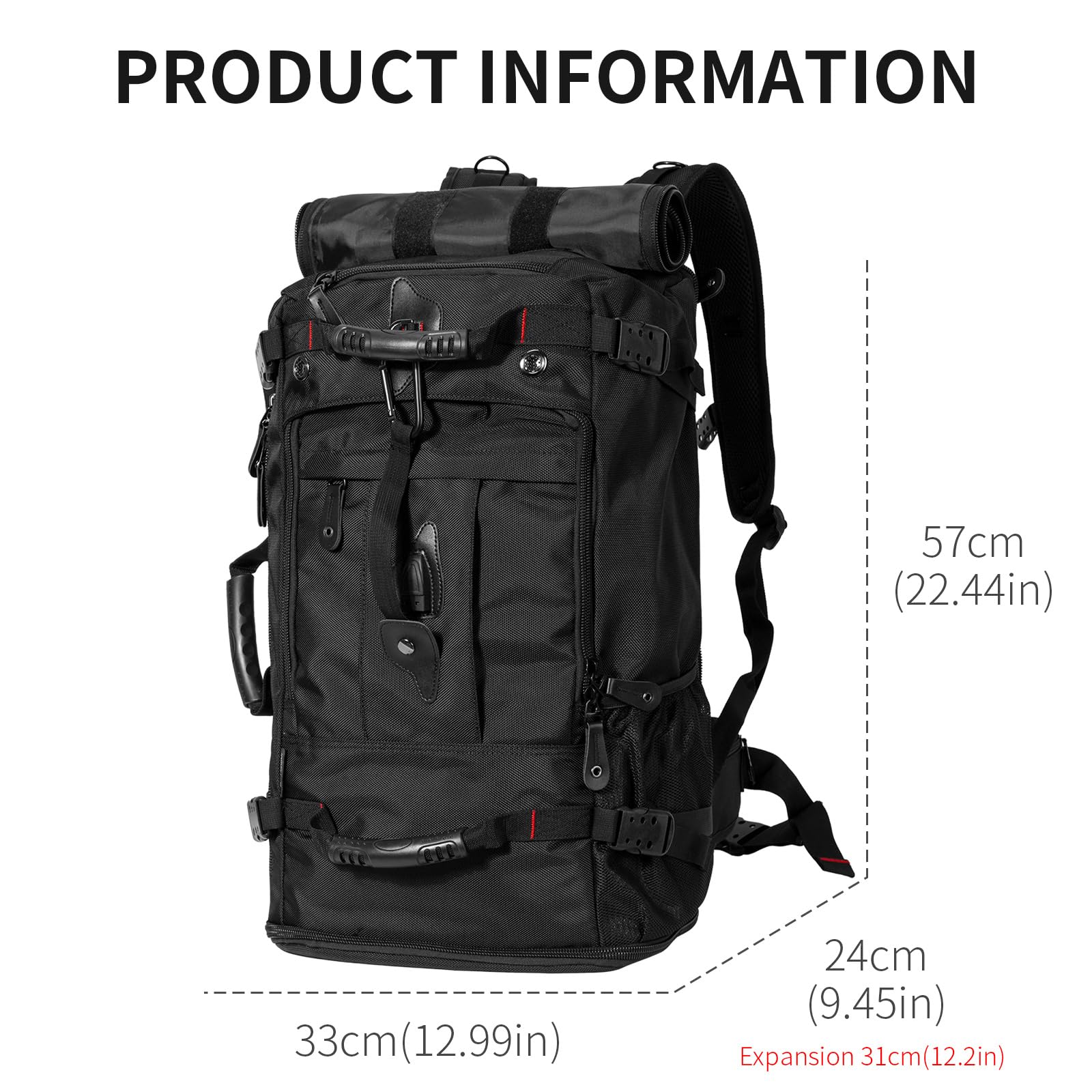 Travel Backpack Carry On Backpack Durable Convertible Duffle Bag Fit for 15.6 Inch Laptop for Men and Women hiking airplane shoes bag extendable three way uses multiple