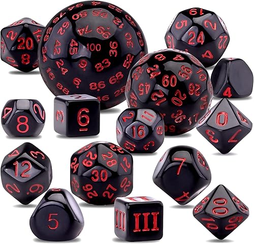 AUSTOR Juego completo de dados poliédricos D3-D100 de 15 piezas con una bolsa de almacenamiento de cuero con cordón para juegos de mesa (negro y disponible en Yaxa Venezuela
