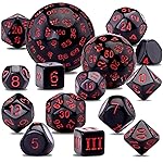 AUSTOR 15 Pieces Complete Polyhedral Dice Set D3-D100 Game Dice Set with a Leather Drawstring Storage Bag for Role Playing Table Games(Black & Red)