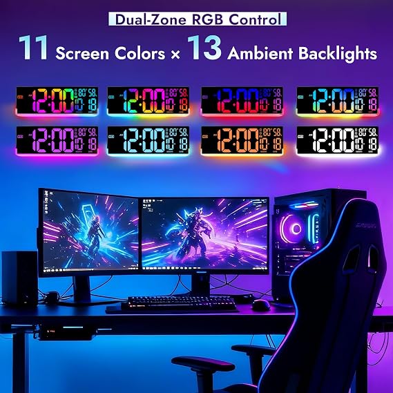 16.5 Large Digital Wall Clock for Classroom, Sync Screen RGB Backlight