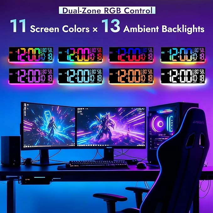 Reloj de Pared Digital Grande 16.5" RGB con Temporizador y Alarma miniatura 2
