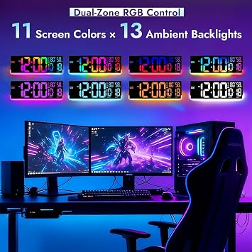 16.5 Large Digital Wall Clock for Classroom, Sync Screen RGB Backlight