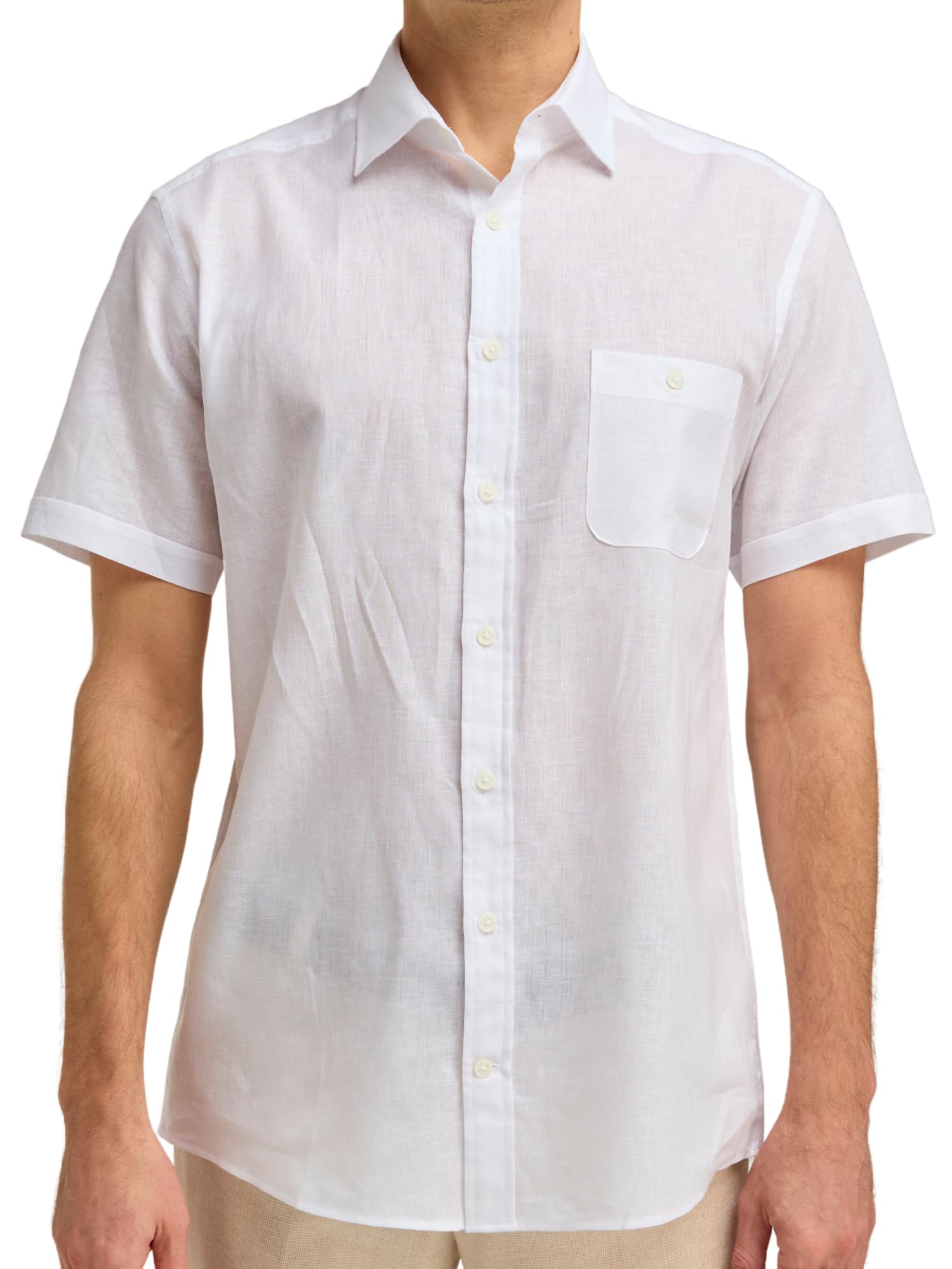 Double TWO Men's Linen Blend Casual Shirt, Classic Fit, White, 5XL, Short Sleeve