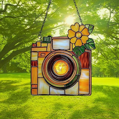 Miniatura 3 de Atrapasoles de cámara vintage retro de acrílico con efecto de vidrio manchado para ventana, colgante de coche, adorno navideño para interior y Como