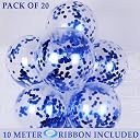 AMFIN Rubber (Pack Of 20) Transparent Balloons Bouquet Combo With Re Filled Blue Confetti & Ribbons For Anniversary, Birthday, Baby Shower, Valentine Day Party Decoration Balloon Bunch - Blue gallery image