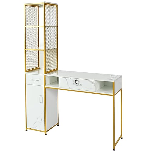 Miniatura 6 de Merax Estación de peluquería, equipo de peluquería de montaje en pared con cajón con cerradura y gabinete grande, juego de muebles de spa de